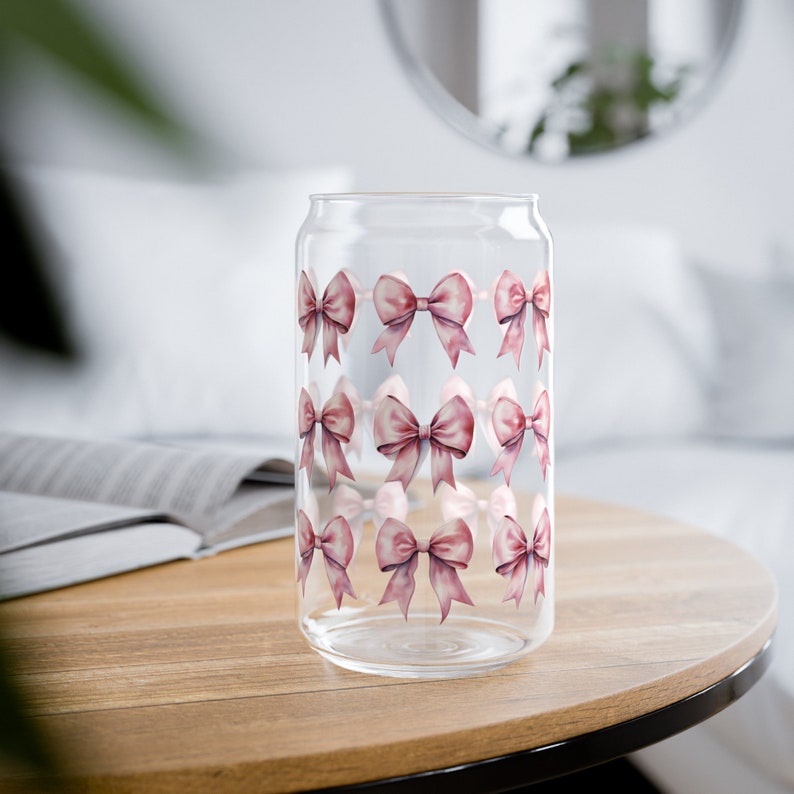 Coquette Glass Cup - Coquette Bows Aesthetic Cup - 16oz Glass Cup With ...