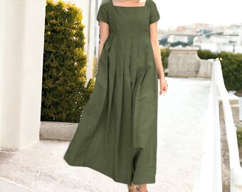 Langes Sommerleinenkleid, Boho-Leinenkleid, Boho-Sommerkleid, Leinenkleidung für Frauen, Leinen-Sommerkleid, langer Rock-Baumwollkleid