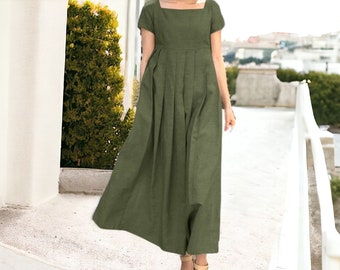 Langes Sommerleinenkleid, Boho-Leinenkleid, Boho-Sommerkleid, Leinenkleidung für Frauen, Leinen-Sommerkleid, langer Rock-Baumwollkleid