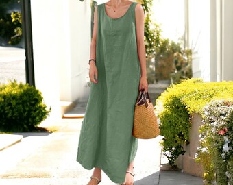 Langes Sommer Leinen Kleid, Boho Sommerkleid, Boho Leinen Kleid, Leinen Kleidung für Frauen, Leinen Sommerkleid, Langer Rock Baumwollkleid