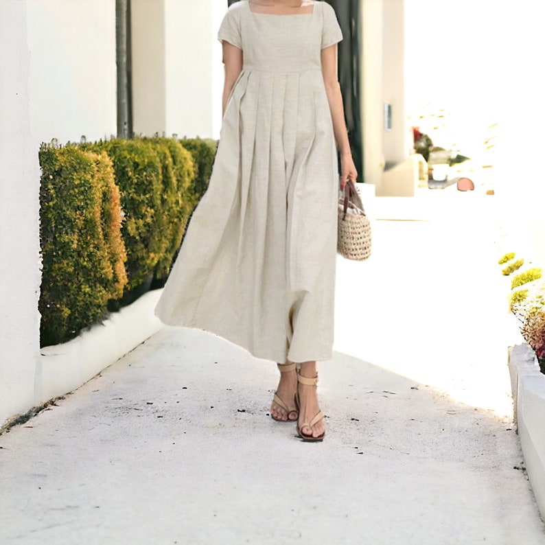 Lange zomer linnen jurk, Boho linnen jurk, Boho zomerjurk, linnen kleding voor vrouwen, linnen zonnejurk, lange rok katoenen jurk afbeelding 3