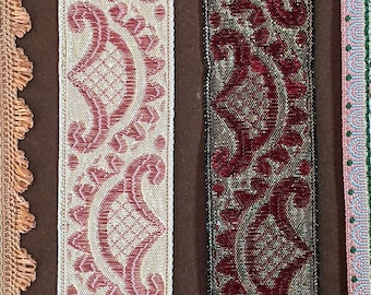 Formal Vintage Woven Jacquard Trim: Choose Pink or Red Wine, 4.5 yards