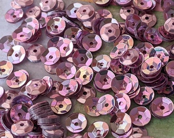 Vintage PINK Sequins 5mm Pknk Rainbow (AB) Cups, full strand