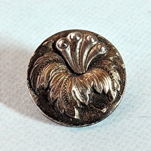 Antique Button, Sterling Silver & Brass Floral