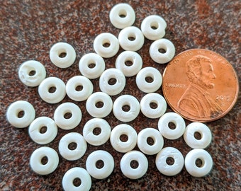 30 6mm BONE SPACER BEADS, flat disks