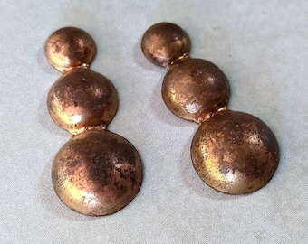 2 Vintage Brass Jewelry Stampings, Triple Domed Circles, 28mm (1-1/8")