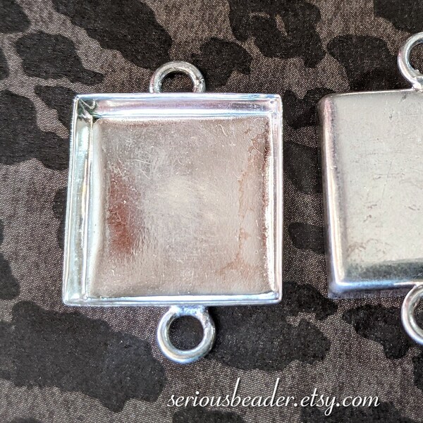 1 Ajuste de bandeja de bisel profundo, CUADRADO, plata, conector de doble bucle, 3/16" de profundidad, calidad de diseñador de 3/4"