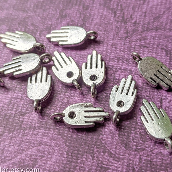 10 Tiny Hand Charms, Healing Hands, Hamsas, 7mm x 15mm, silver