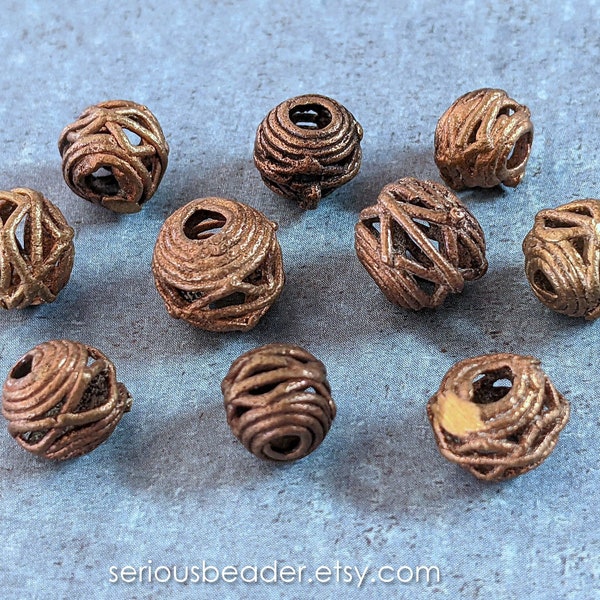 10 African Brass Beads, 10mm, Ghana, Lost Wax Cast African Trade Beads