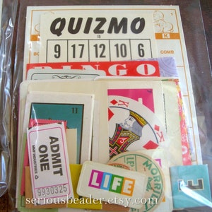 40+ Vintage Game Pieces, Ephemera, Letters, Pogs, Bingo Cards for journals and collage