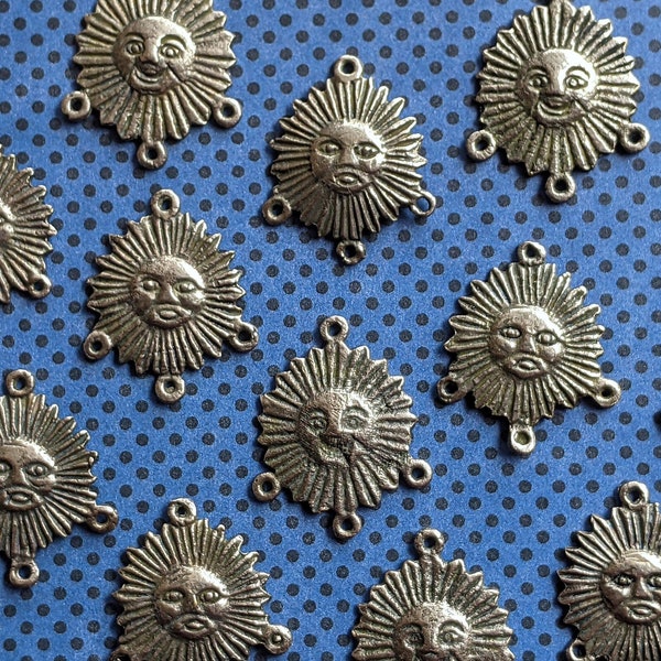 Large Brass Sun Face Charms, Vintage Peru, 4 loops!