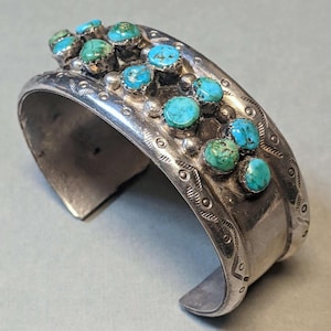 Heavy Turquoise Cuff Bracelet, Old Pawn, Sterling Silver, men&#39;s or ladies