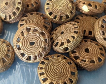 3 African Brass Beads, SUNBURST Lost Wax Cast Trade Beads