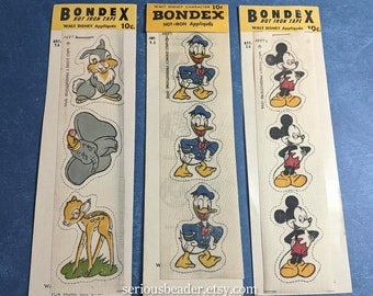 Vintage Walt Disney Appliques, 1940s Bondex, Mickey Mouse, Donald Duck, others