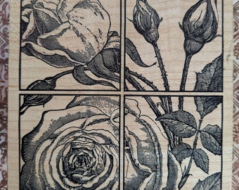 Roses Flower Frame, Retired Magenta Wood Mounted Rubber Stamp