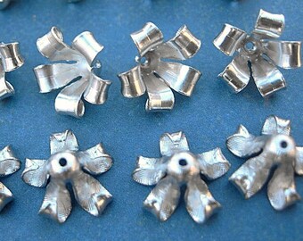 12 Vintage Silver Flower Beads -- LILIES -- Necklace cones, bead caps, end caps, earrings