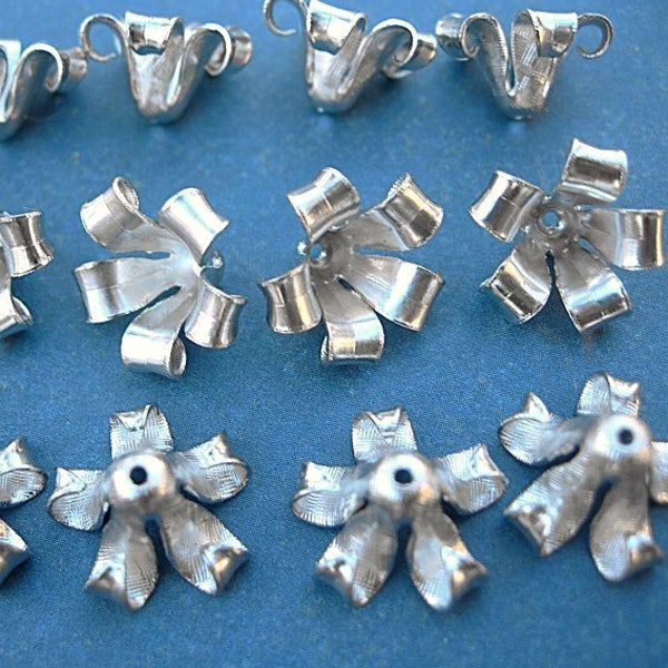 12 Vintage Silver Flower Beads -- LILIES -- Necklace cones, bead caps, end caps, earrings