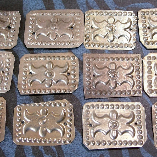 12 Kuchi Turkoman Embossed sew-ons 7/8" x 1-1/4" Metal Rectangles for Belly Dance Costuming