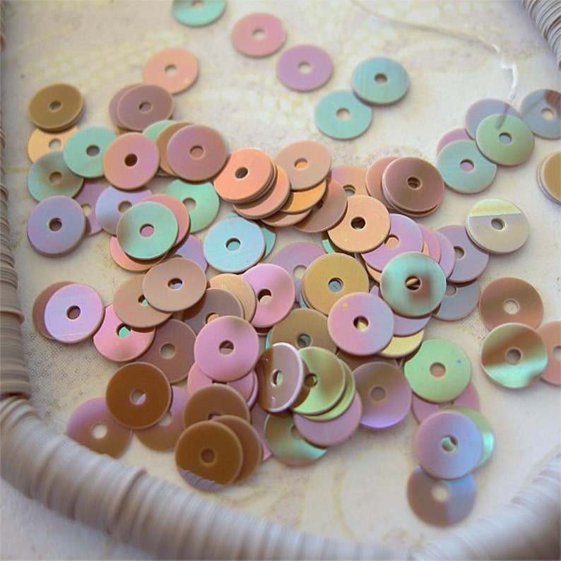 Vintage Sequins 5mm RAINBOW TAUPE full strand FLAT fleshtone