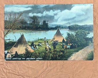Vintage Postcard, Native Americans on Columbia River