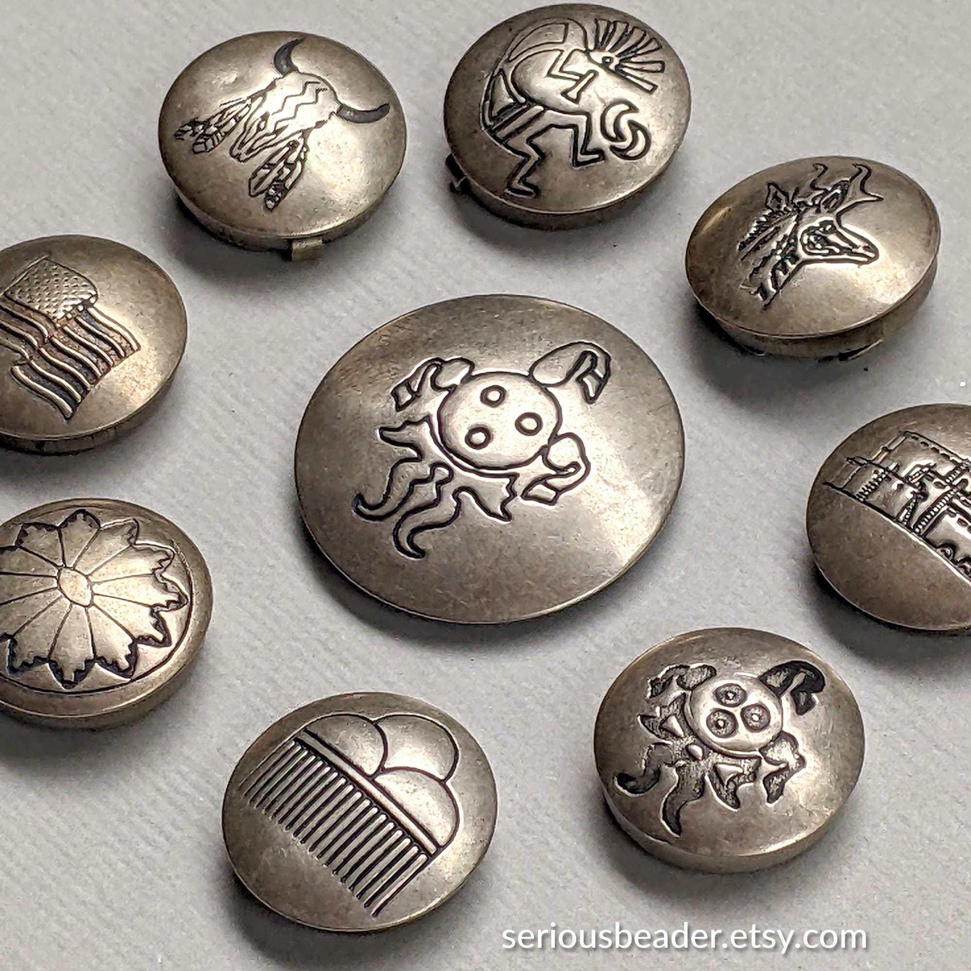 Choose Your Vintage Button Covers, Sterling Silver, Rain Cloud, US Flag ...
