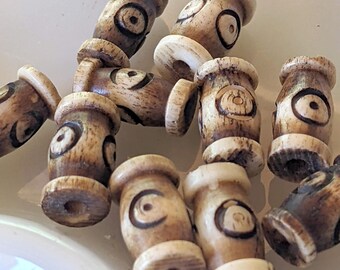 10 Carved Bone Eye Beads, 12mm, vintage, antiqued