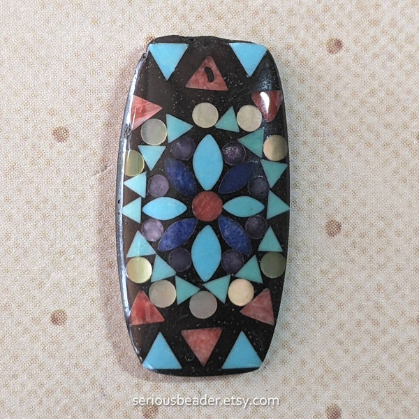 1 Inlaid Cabochon, Rounded Rectangle, Multi-stone Geometric Design