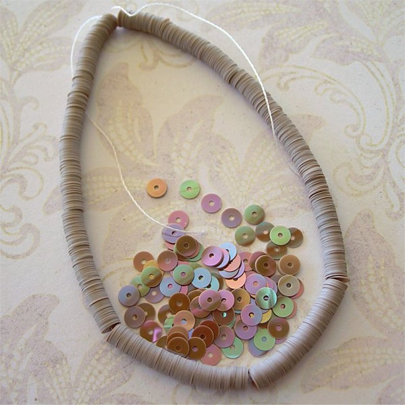 Vintage Sequins 5mm RAINBOW TAUPE full strand FLAT fleshtone
