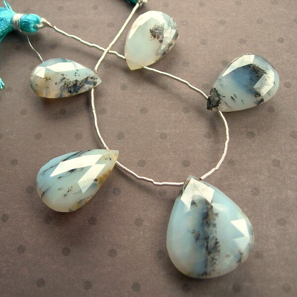 5 Graduated Dendritic Opal Faceted Briolette Beads 3 larger sizes 27mm, 25mm, 22mm Magical Merlinite NATURAL
