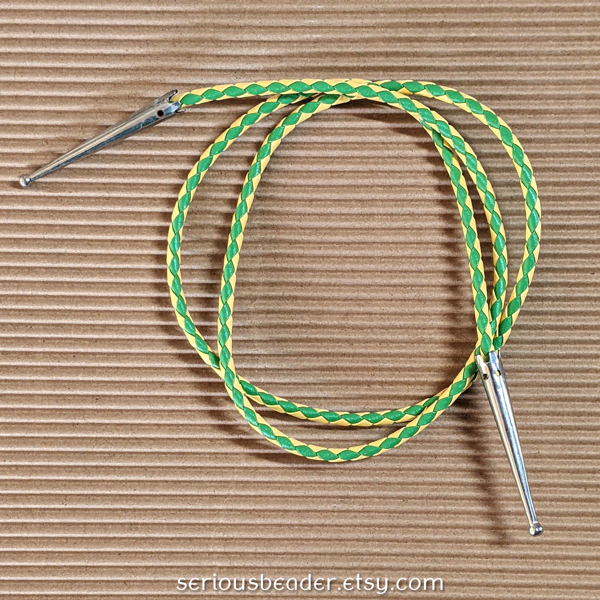 Yellow & Green Braided Bolo Cord with Silver Tips, 34"