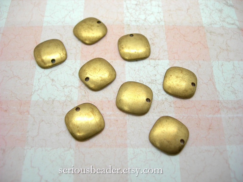 Petite rounded corners 8 Vintage Brass Earring Charms domed squares