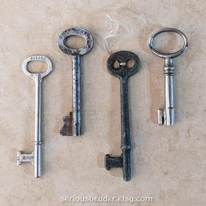 Antique Skeleton Key, Silver & Black, YOU CHOOSE