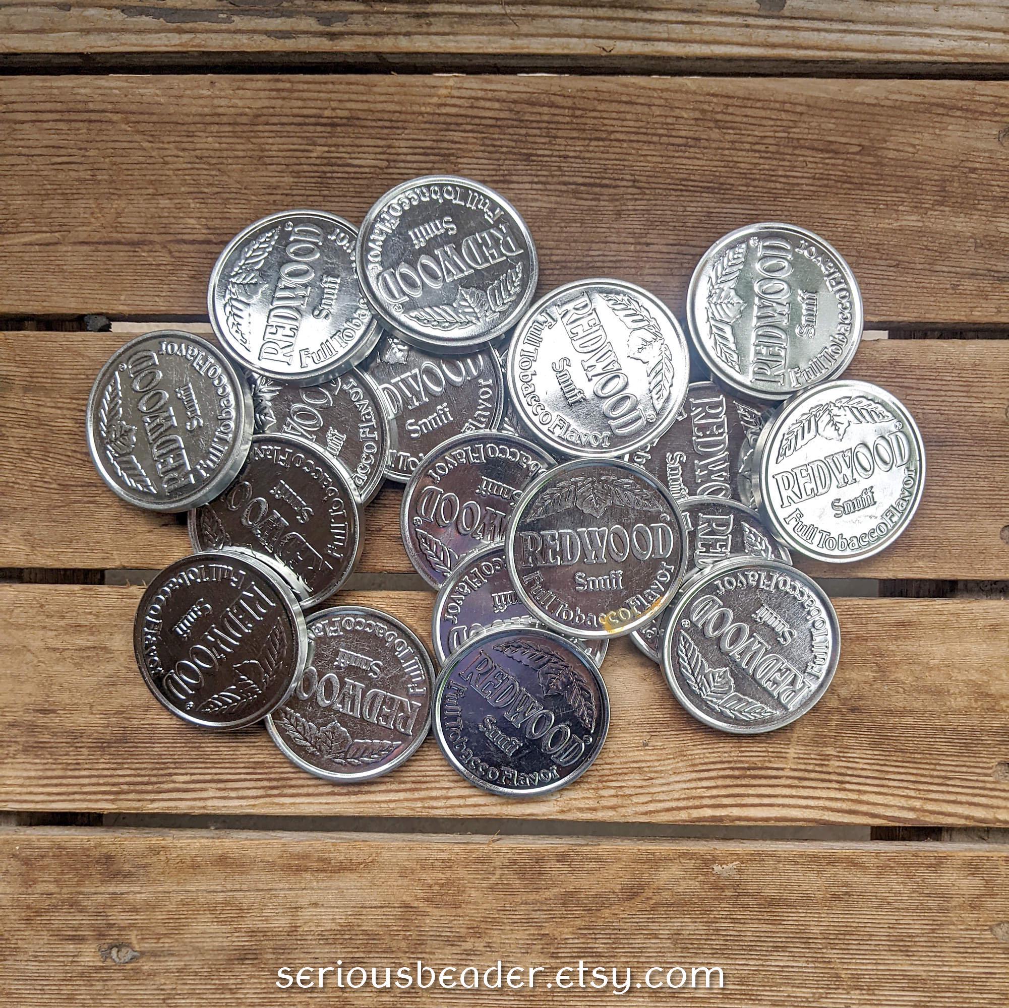 redwood smokeless tobacco 20 Redwood Snuff Lids, Silver, for Crafting, Collecting and Jingle Cones