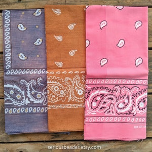 BLEACHED BANDANA Pink, Purple or Pumpkin 100% cotton, Upcycled, acid wash