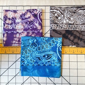 BLEACHED BANDANA Tie Dye Acid Wash, 100% cotton, Upcycled, Blue or Black