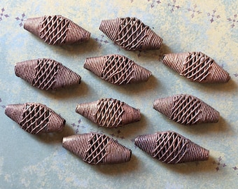 Vintage African Brass Beads, Basket Weave, Ghana, Lost Wax Cast