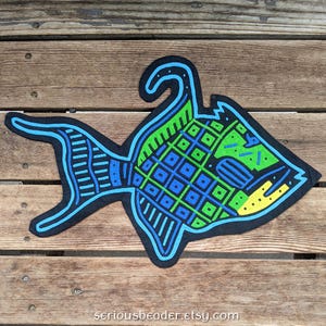 Vintage Fish Mola, reverse applique hand sewn applique fabric