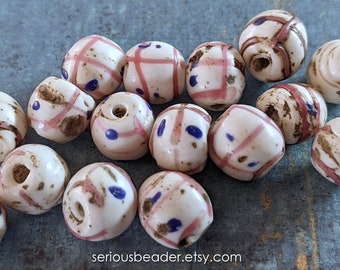 3 Pink Cross African Trade Beads, Antique Venetian Glass Eye Beads