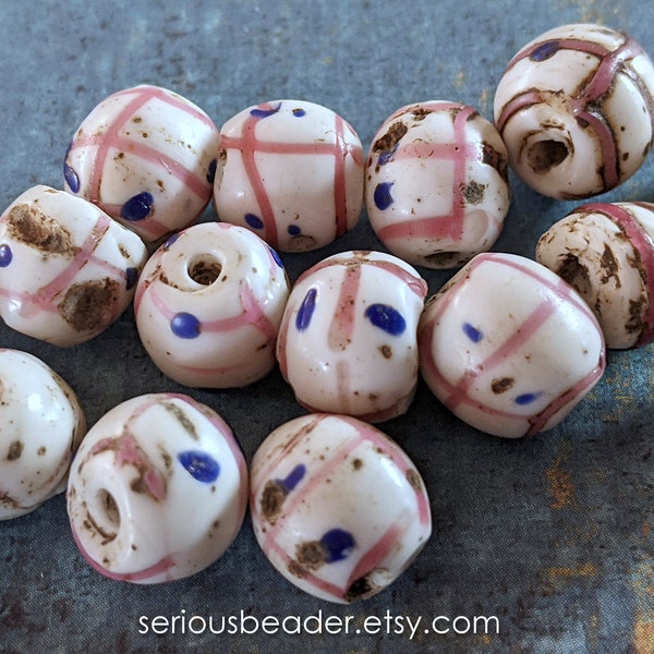 3 Pink Cross African Trade Beads, Antique Venetian Glass Eye Beads
