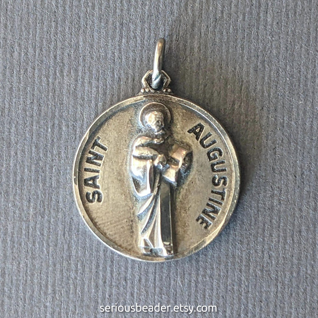 Claddagh Sterling Silver St. Augustine Of Hippo Medal Pendant With CZ Stones (1 Inch) - View #3