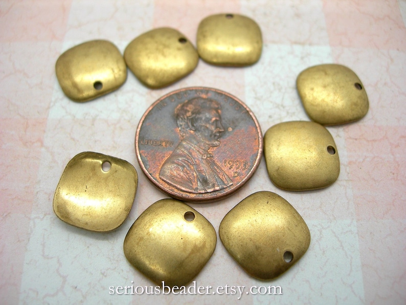 Petite rounded corners 8 Vintage Brass Earring Charms domed squares