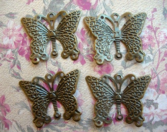 4 Bronze Butterfly Jewelry Connectors 35mm x 30mm