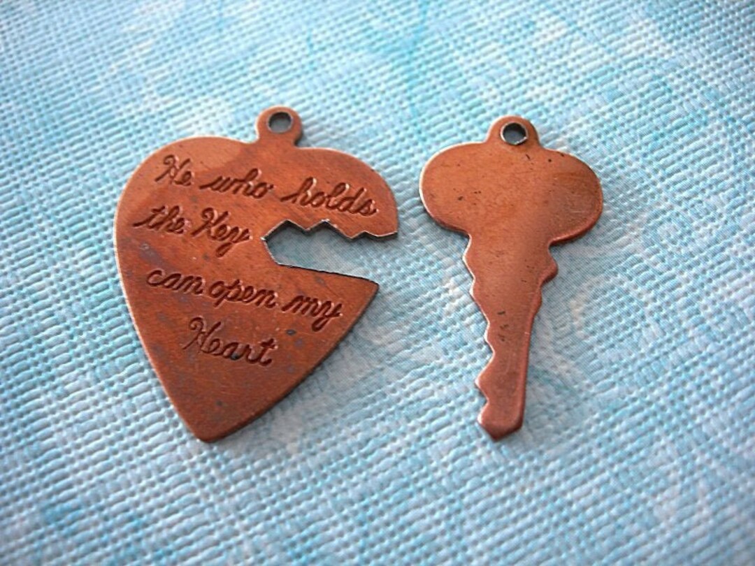 Vintage Copper Heart & Key Charms Set - Etsy