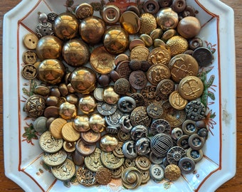 100+ Vintage Metal Buttons, Brass & Silver