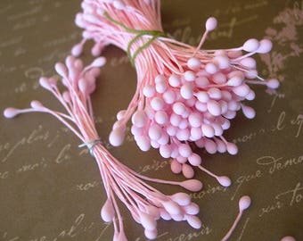 36 BRIGHT PINK -on- PINK Vintage 2" Millinery Stamens double tipped