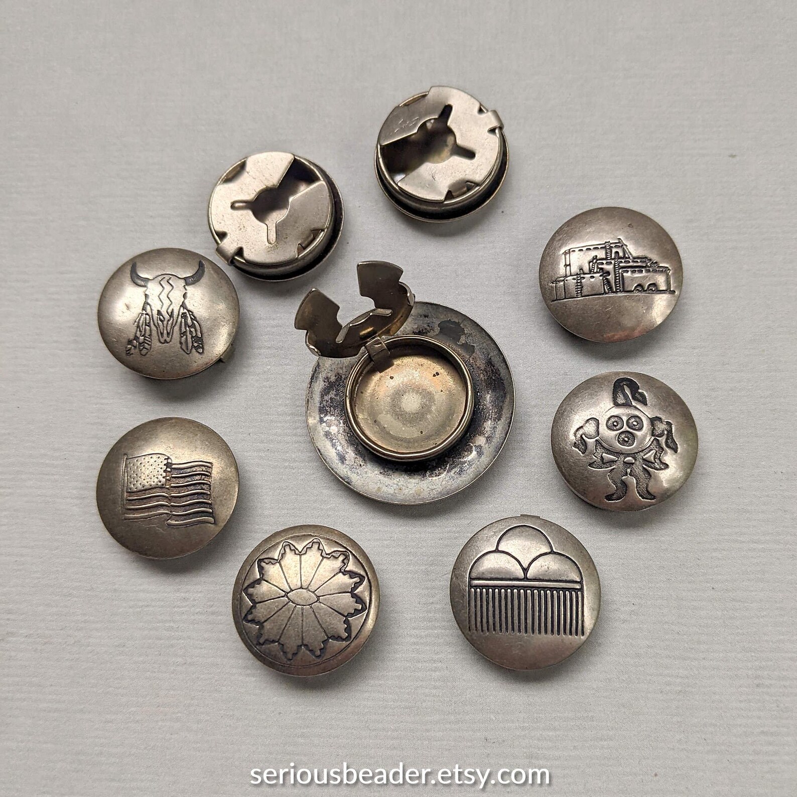Choose Your Vintage Button Covers, Sterling Silver, Rain Cloud, US Flag ...