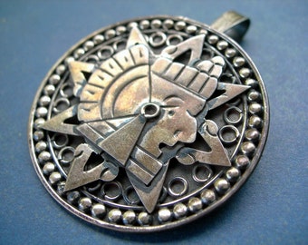 Vintage Mexican Taxco Convertible Pendant / Brooch, Aztec Warrior, .925 Silver, Hallmarked