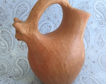 Vintage Oaxaca Goat Pottery, Goat Olla, red clay vase, 5-1/2"