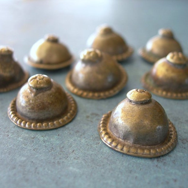 6 Turkoman Buttons 3/4" Vintage Silver, Domed with soldered shanks
