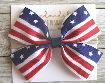 Baby Flag Bow: Red White Blue Headband